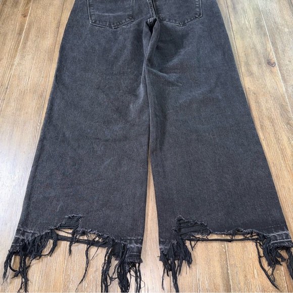 VERVET High Rise Wide Leg Jean Baggy Ankle black Destroyed Raw Hem Distressed - Picture 10 of 10